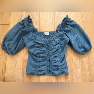 Women’s Victorian‎ balloon sleeve top blue regency renaissance wuthering heights